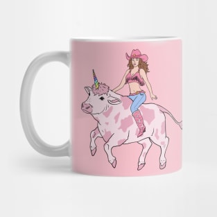 Cowgirl Riding Cow Unicorn Mug